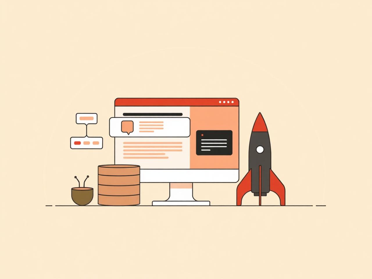 Illustration of a Lovable project being assembled from a prompt, a database and a live site